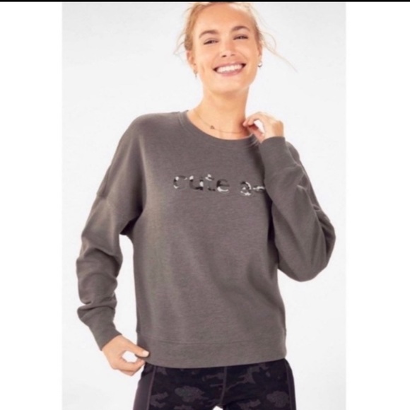 Fabletics Sweaters - Fabletics Dark Grey Cute Af Camo Detail Crewneck Pullover Sweatshirt Size Small